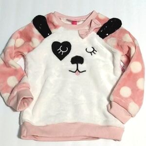 PENELOPE MACK PINK FURRY POLKADOT FLEECE PUPPY PANDA TOP SIZE 4T NWT